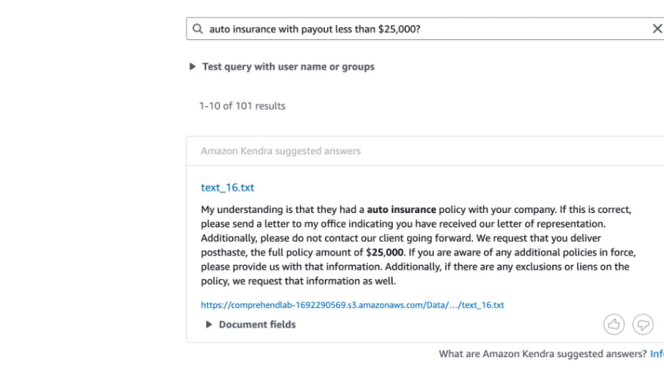 Use custom metadata created by Amazon Comprehend to intelligently process insurance claims using Amazon Kendra