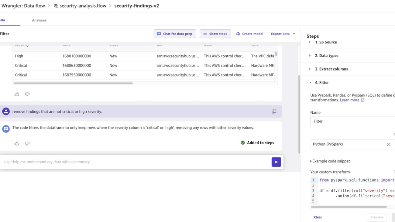 Analyze security findings faster with no-code data preparation using generative AI and Amazon SageMaker Canvas